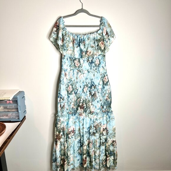 Baltic Born Amalfi Smocked Maxi Dress in Blue Floral Romantic Wedding Sz 2XL - Picture 7 of 7